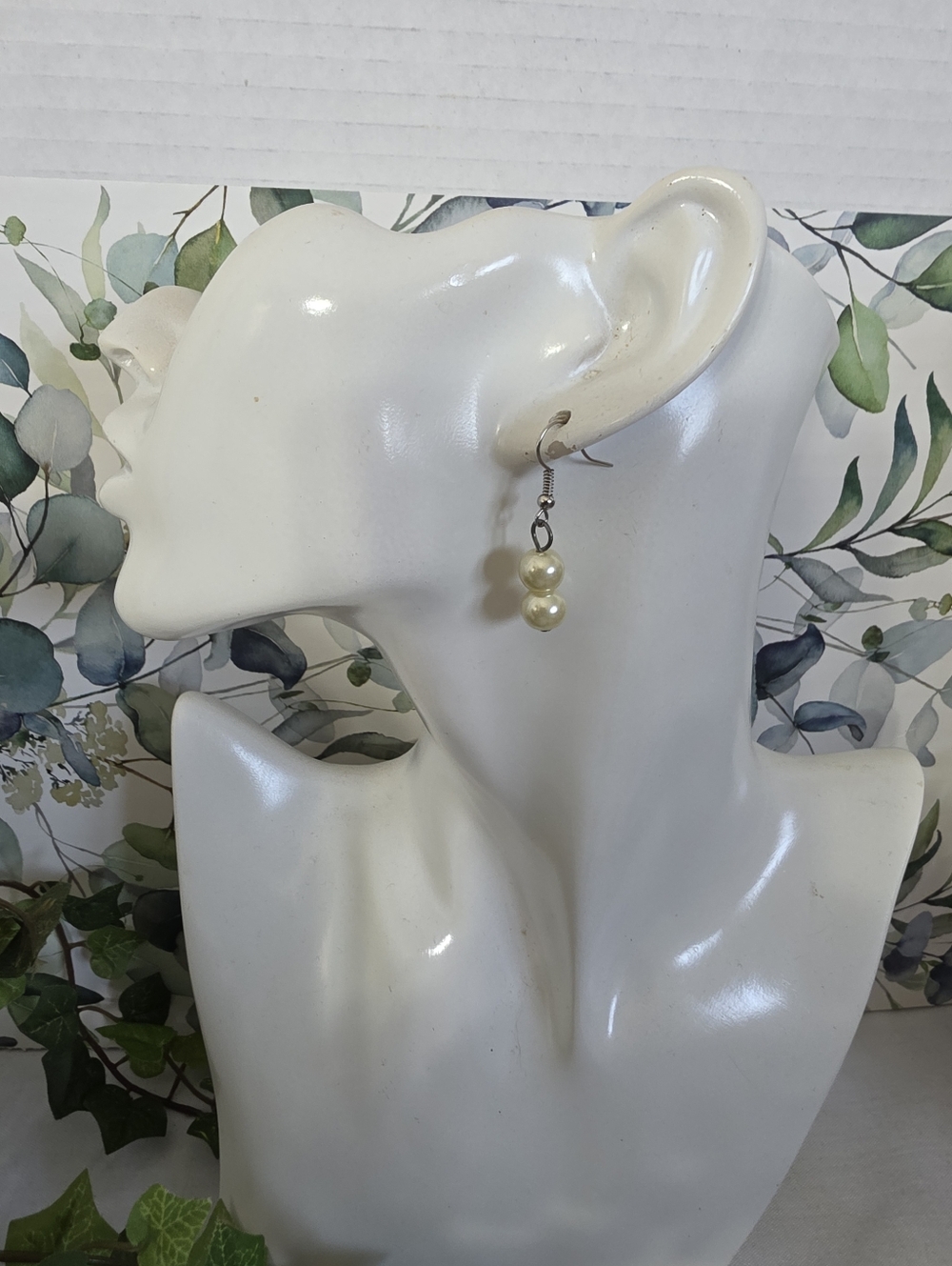 Long 90' Ivory Glass Pearl Necklace And Earrings Set - Picture 10 of 10